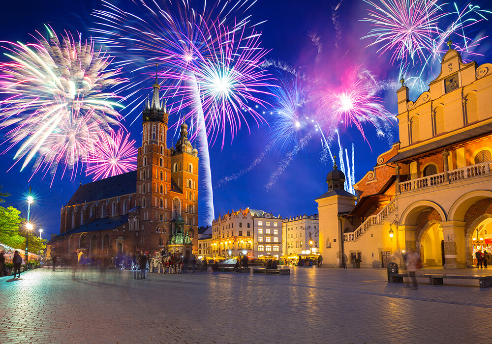 Fireworks display, Main Square, Kraków