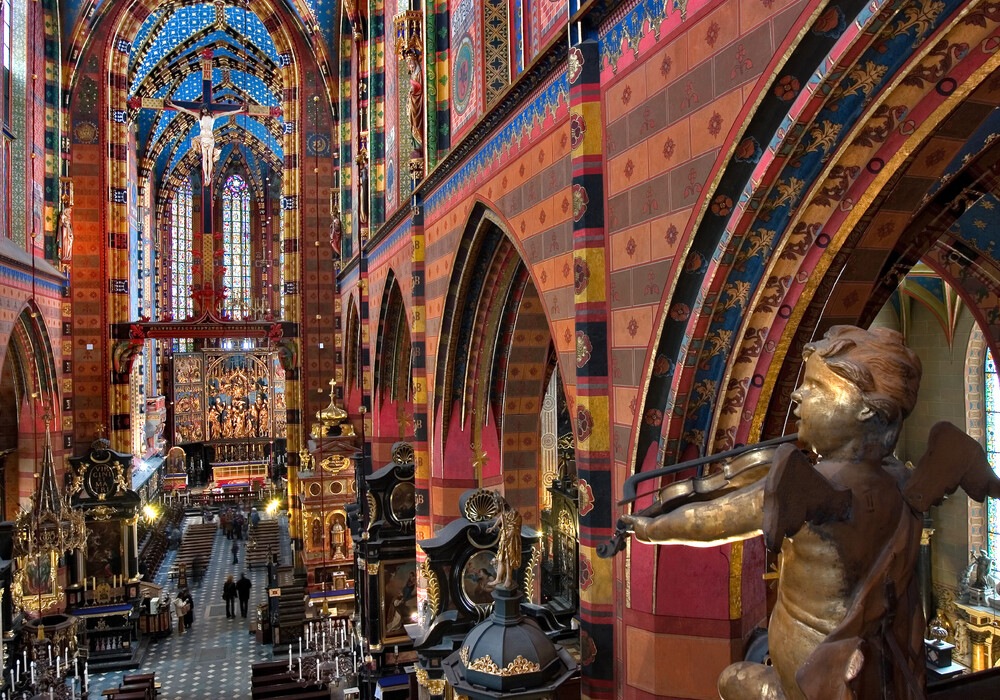 The interior of St Mary’s Church, Kraków