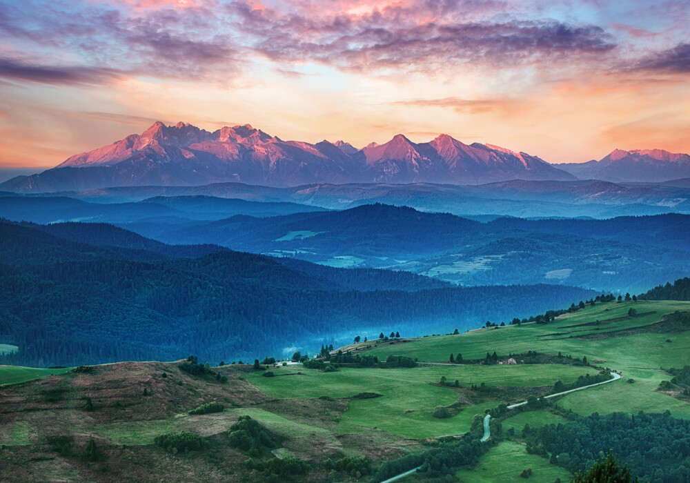 A view of the Tatra Mountains from the  Beskids