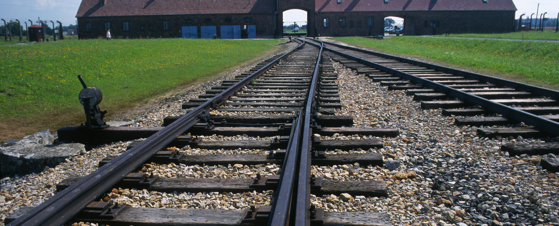 Auschwitz-Birkenau German concentration camp, the main gate at Birkenau