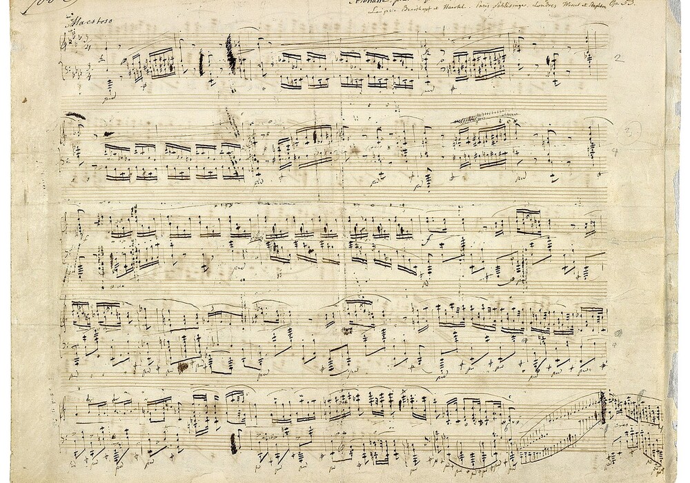 The original autograph manuscript of the Polonaise in A flat major, Op. 53, composed by Frédéric Chopin.