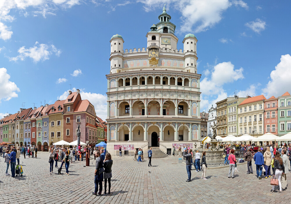 The Old Market Square in Poznań, with the town hall building